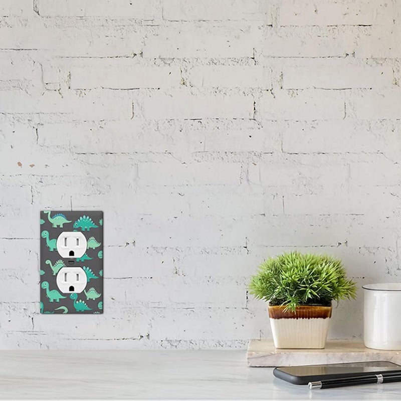 Moslion Green Dinosaur Wall Plate Covers Cartoon Cute Animal Dino 1-Gang Outlet Cover Switch Plug Duplex Home Decorative Office - Image 5